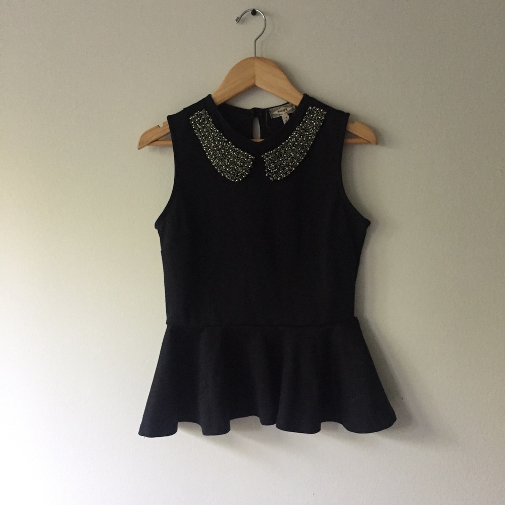 Kirra Beaded Peter Pan Collar Peplum Top Size S